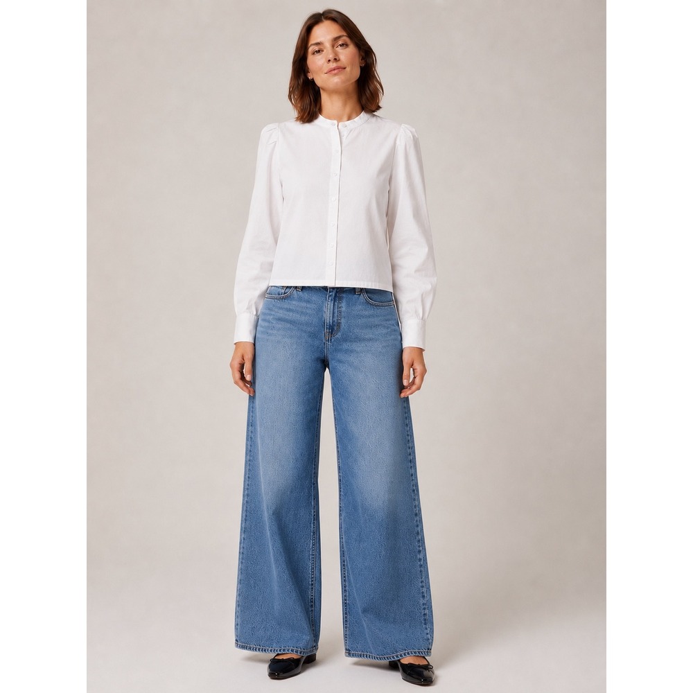 Madewell Womens Puff Sleeve Button Down Shirt XS NEW Crisp White Cotton Poplin‎